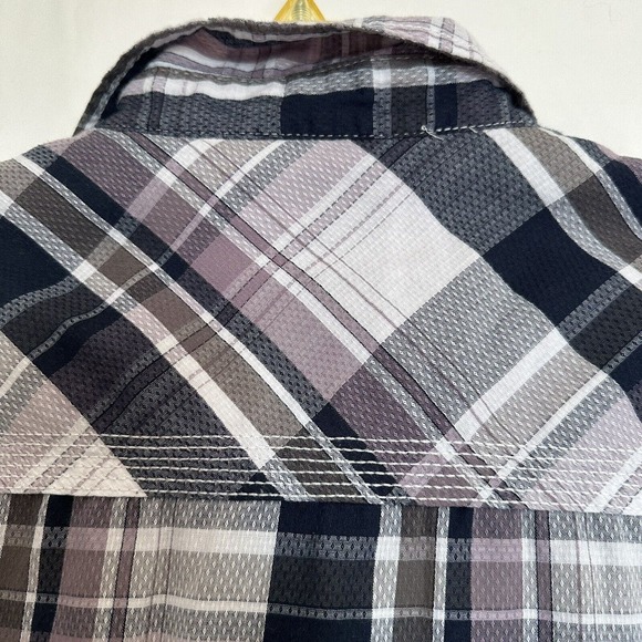 BKE Buckle Plaid Shirt XL Pearl Snap Button Western Blue/Grey/Purple CLEAN - Picture 6 of 11